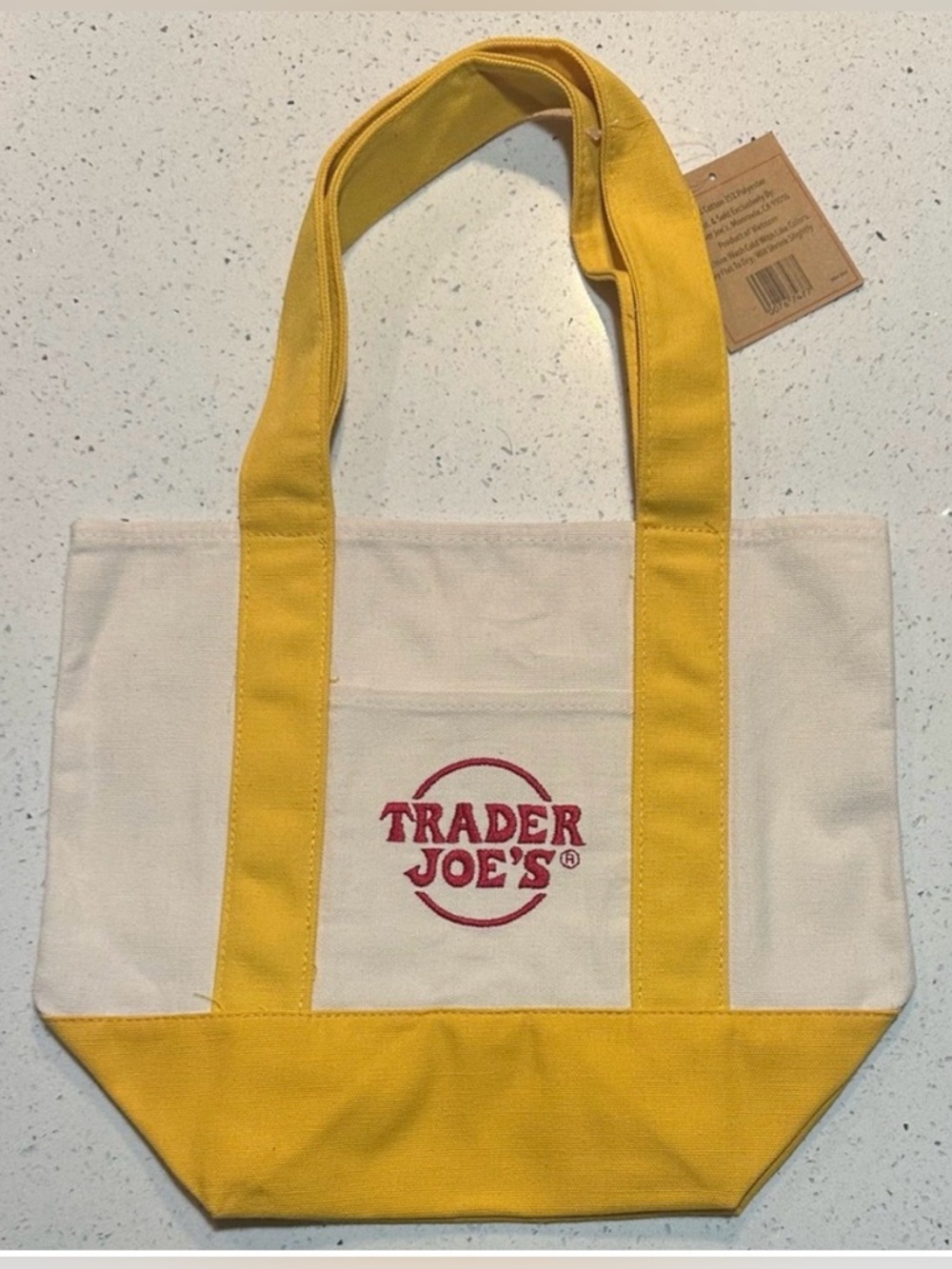 NWT Trader Joe's limited edition yellow stripes small tote bag, new; flawless